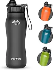 TrailWynd Insulated Stainless Steel Water Bottle, 24 Hours Cold, 12 Hours Hot, Leak-Proof, Powder-Coated Finish, 24oz (Black)