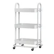 Storage Trolley Kitchen Cart 3 Tiers Rack Shelf Organiser Wheels White Hom 80-WH