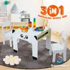 Kids Table and Chairs Set Children Study Activity Toy Storage Blackboard Desk