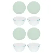 Pyrex 7402 6-Cup Sculpted Glass Bowls and 7402-PC Sage Green Lids (4-Pack)