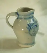Primitive Style Stoneware Studio Art Pottery Crock Pitcher Cobalt Blue Floral