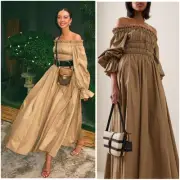 Aje Wattle Off The Shoulder Neutral Beige Tan Midi Dress US 6 / AUS 10 NWT