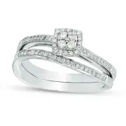 0.33 CT. T.W. Quad Natural Diamond Frame Bridal Engagement Ring Set in Solid 10K White Gold