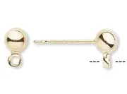 Earstud, 10 OR 100 Gold Plated Brass and SS 4mm Ball Earrings with Closed Loop