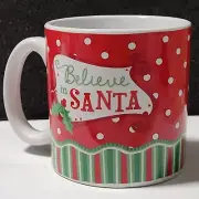 New burton & Burton "Believe In Santa" Coffee Tea Mug Cup Christmas Mistletoe