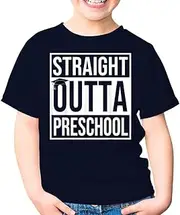 [SDVN] Straight Outta Preschool Graduation Last Day of School Graduate Unisex Kids Shirt Gift Boy Girl Youth T-Shirt (Navy;S)