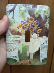 light switch plate cover USA 1 toggle vtg Merlaine Sunflowers & Tree Tea Picnic
