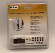 Polder 3-IN-1 Timer Clock & Stopwatch 898-90 Multi Function Tool Sports NEW NIP