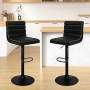 [ALFORDSON] PU Leather Bar Stool Kitchen Barstools 2PCS with Adjustable Swivel Seat in 62-83cm Height, Home Bar Counter Dining Chairs with Footrest & Floor Protector, Ruel All Black