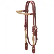 Western Havana Leather set of Rawhide Braided Split Reins and Headstall