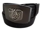 WASHED UP HOLLYWOOD #075BK SILVER & BLACK 1.5" LION CHECKER PLATE BELT BUCKLE