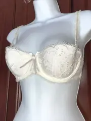 Chantelle Balconette Lace Embroidered Bra White Removable Straps Convertible 32C