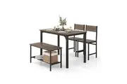 Giantex 4-Piece Dining Table & Bench & 2 Chair Set Space-Saving Kitchen Set,Grey