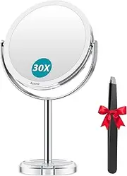 [Auxmir] Magnifying Mirror 30X /1X Makeup Mirror Double Sided with Magnification, Round Vanity Tabletop Mirror Crystal-Like Style 360° Rotation Portable for Dressing Table Desk Bathroom Bedroom Travel