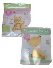 Lot of 2 Small Cross Stitch Kits Fox Teddy Bear Cards, NEW
