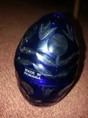 ROMANIA Cobalt Blue Cut Crystal EGG With Cover