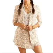 ARIAT NEUTRAL Tan & Cream Linen Blend Chic Zebra Print Blazer Size Small New
