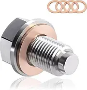 QKYS M14x1.5 Oil Drain Plug, Magnetic Stainless Steel Oil Pan Drain Plug with 5PCS Copper Crush Washer, Automotive Replacement Engine Oil Drain Plugs Fits Honda Ford GM Mazda Hyundai KIA