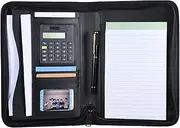 Daseeme Portable Professional Business Portfolio Padfolio Folder Document Case Organizer A5 PU Zippered Closure with Calculator Card Holder Memo Note Writing Pad