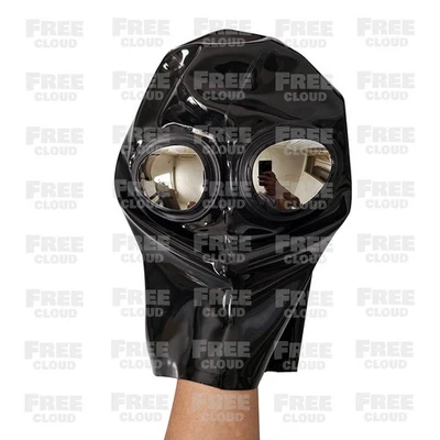 Black Latex Hood with Eye Glass Open Nostrils Rubber Mask Fetish Handmade 0.4mm