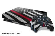 Xbox One X Console Skin with 2 Controller Decals USA RED LINE subdue flag fire f