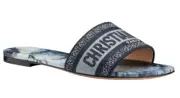 Christian Dior Dway Blue Tie Dye Embroidered Logo Slide Mule Flat Sandal 40.5