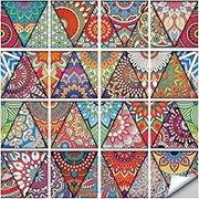 16 Pcs (6x6 in) Mandala Style Decorative Tile Stickers, Peel and Stick Self Adhesive Removable Tiles Backsplash Waterproof Kitchen Bathroom Furniture Staircase Home Decor Wall Sticker (MZ-274)