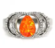 Natural Red Fire Opal & White Topaz 925 Solid Sterling Silver Ring Jewelry Sz 6