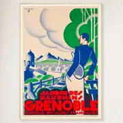 Galrie Stunning Grenoble Vintage Travel Poster French Alps Charm Artwork Décor, Wood Frame, 50 x 70cm (20 x 28inch)