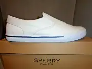 Mens Sperry Striper II Twin Gore Nautical Boat Shoes NIB! White Slip On STS17776