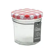 48PK Glass & Co Cleo Glass Jar Container w/ Checked Lid Clear/Red 110ml