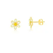 18k Yellow Gold Enamel Flower Push Backs Stud Earrings for Infants Toddlers