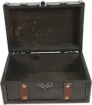 TOGEVAL Vintage Wooden Box with Lock Decorative Storage Chest for Keepsakes Unique Trinket Holder Adventure Themed Design Retro Style Home Decor