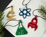RECYCLED CIRCUIT BOARD Science Christmas Ornaments 4 Pc Gift Set Geek X-Mas