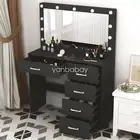 Dressing Table Makeup Desk with LED 3 Color Lights Mirror Black Vanity Table Set