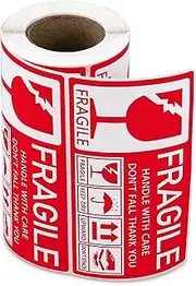 AUTENS Shipping Labels Fragile Stickers, 250pcs 1 Roll 130 x 70mm Labels, Warning Stickers with Notice Handle with Care Do Not Fall Thank You, Keep Dry Upward Do Not Trample (Red)