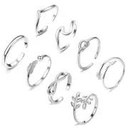 FUNEIA 8PCS Adjustable Rings for Women, Silver Stackable Knuckle Rings for Wo...