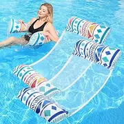Pool Floats - 2 Pack Inflatable Pool Floats Rafts, Pool Floats Adult Size, 4-in-1 Floats for Swimming Pool, Thick PVC Pool Float Lounger Water Hammock
