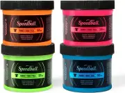 Speedball Fabric Screen Printing Ink, 4oz Fluo: Hot Pink, Lime, orange, blue