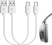 Geekria USB Headphones, Earbuds Short Charger Cable Compatible with Bose QC 35 II, QC 35, QC 25, SoundLink, USB to Micro-USB Replacement Power Charging Cord (1 ft / 30 cm 2 Pack)
