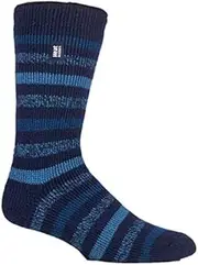 [HEAT HOLDERS] Men's Original Warm Winter Thermal Striped Twist Socks | 1 Pair | AUS-UK 6-11 US 7-12 | TOG of 2.34 | Navy/Denim Stripe