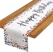 Happy Birthday Table Runner for Birthday Party Table Decoration Kitchen Dining Outdoor Picnics Table, Colorful Dot White Table Runner (14x72 Inch)