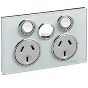 Clipsal Saturn Series Two Gang Powerpoint With Removable Extra Switch 10Amp Horizontal Less Switch Ocen Mist - 4025XUA-OM