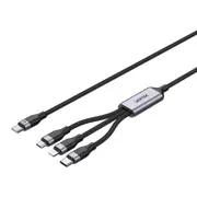 Unitek 3-in-1 USB Charge Cable - 1.5m Nylon Braided - Tinned Copper Connectors - Supports USB-C / Lightning / Micro USB [C14101AGY-1.5M]