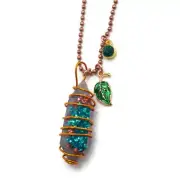 "Emerald City"Handmade Resin wire wrapped crystal Charm & ball chain