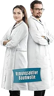 [Merroum] Lab Coat White 100% Cotton (200 g/m²) with Multiple Pockets for Laboratories, Hospitals, Doctor's Professions, Students, Schools for Men and Women, White, Men Small