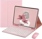 Jarttarn Keyboard Case for IPad Air 13 Inch 2024 (Model:A2903;A2904), with Mouse and Pen Slot,Cute Round Key Detachable Keyboard (Pink)
