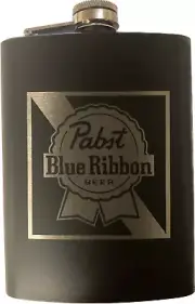 Pabst Blue Ribbon Black Stainless Steel 8 Oz Hip Flask Funnel Included.
