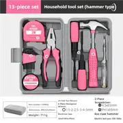 GGP 13 Piece Pink Household Tool Set, Complete Home Repair Kit With Tape Measure, Screwdrivers, Hammer, And Pliers