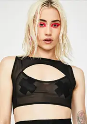 [J Valentine] Black Mesh Keyhole Crop Top
